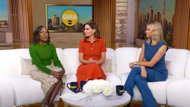 Pantalon en coton extensible Veronica Beard Royce porté par Laura Rutledge comme on le voit dans Good Morning America le 5 septembre 2025
