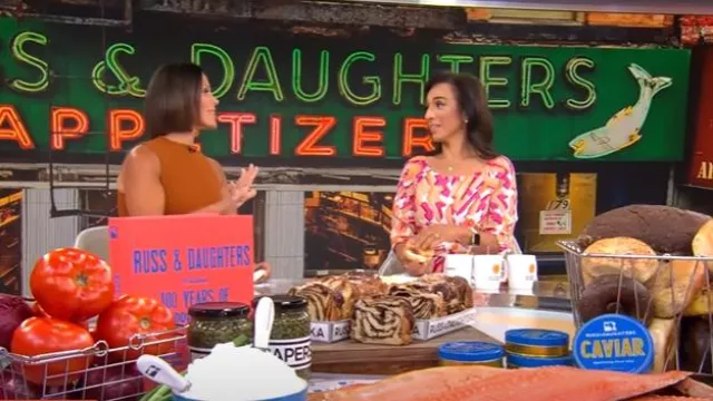New York & Co Printed Splash Dress worn by Michelle Miller as seen in CBS Saturday Morning on  September 7, 2025