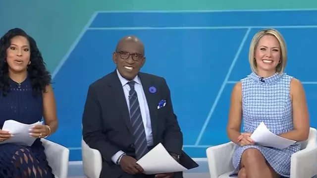 Eliza J Robe trapèze en tweed à col montant sans manches portée par Dylan Dreyer comme on le voit dans Aujourd’hui le 8 septembre 2025