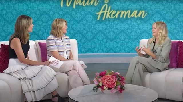 Lily Silk Silk-Wool Twill Flare Pants worn by Malin Åkerman as seen in Today with Jenna & Friends on September 8, 2025