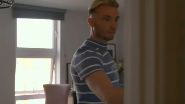 Boohoo Shrunken Fit Varsity Embroidered Striped Knitted T Shirt worn by Harry Derbidge as seen in The Only Way Is Essex (S35E05)