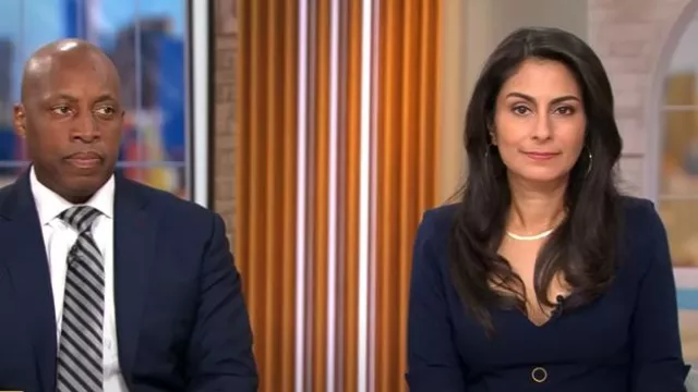 Fourreau Kerry Black Halo porté par Céline Gounder comme on le voit dans CBS Mornings le 9 septembre 2025