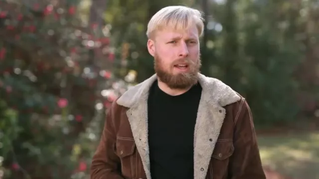Veste en daim doublée Scully Sherpa portée par Ethan Plath comme on le voit dans Welcome to Plathville (S07E08)