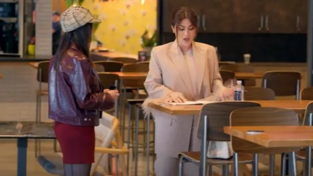 Valentino Feather Cuff Blazer worn by Stephanie Shojaee as seen in The Real Housewives of Miami (S07E15)