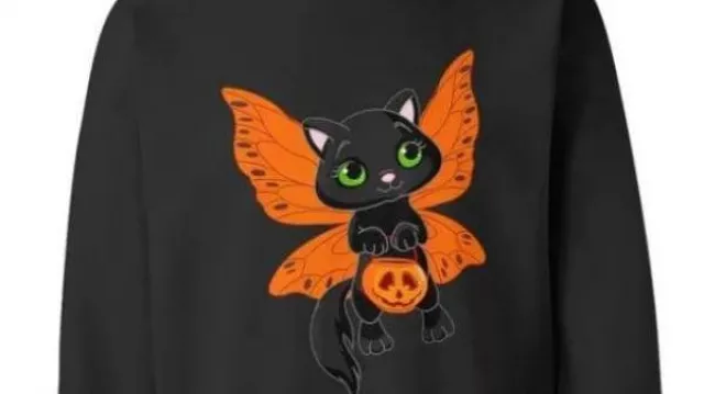 Sudadera con estampado negro de calabaza de gato de hadas