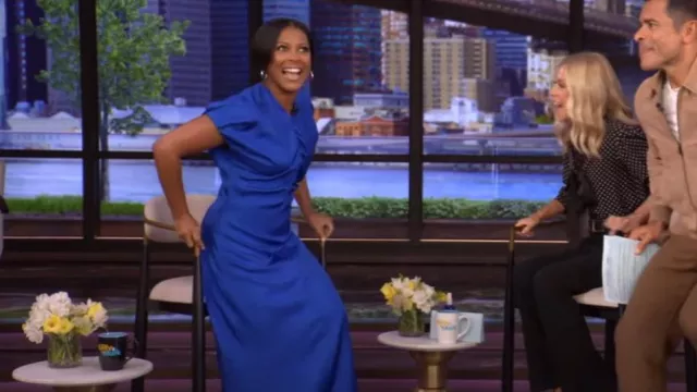 Victoria Beckham Crinkled Gathered Waist Midi Dress worn by Tamron Hall as seen in LIVE with Kelly and Mark on September 11, 2025