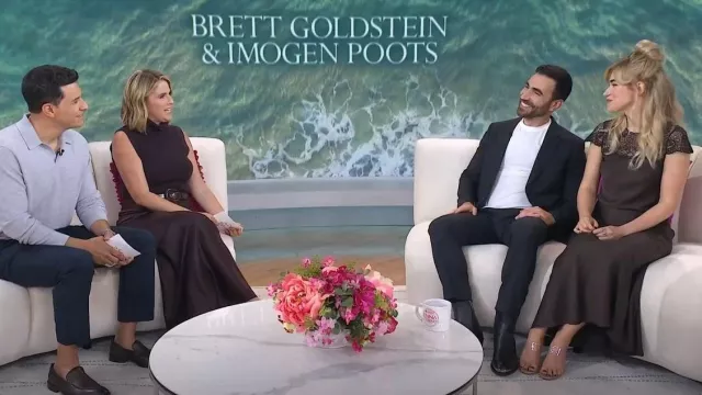 Moi + Em Robe longue en biais en dentelle portée par Imogen Poots comme on le voit dans Today with Jenna & Friends le 18 septembre 2025