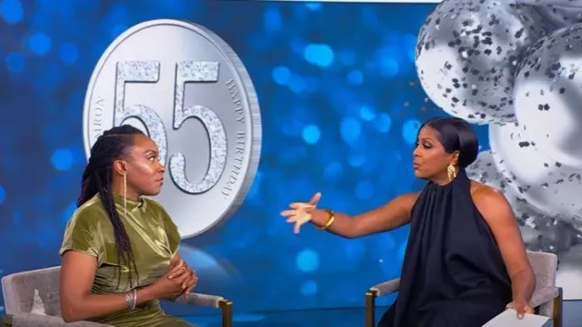 Givenchy Asymmetric Draped Wool Cocktail Dress worn by Tamron Hall as seen in Tamron Hall Show on September 16, 2025