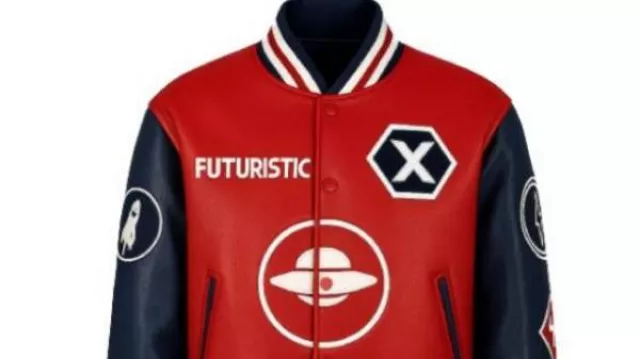 Blouson futuriste en cuir rouge et noir 'X'