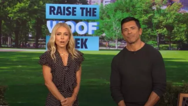 Michael Kors Collection Ruffled Polka-Dot Midi Dress worn by Kelly Ripa as seen in LIVE with Kelly and Mark on September 19, 2025