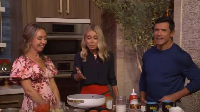 Cinq a Sept Katlin Trailing Hibiscus Midi Dress worn by Shannon Doherty as seen in LIVE with Kelly and Mark on September 23, 2025
