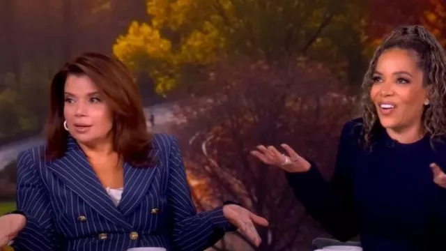 Chiara Boni La Petite Robe Goldas Pinstriped Double-Breasted Jacket worn by Ana Navarro as seen in The View on September 23, 2025