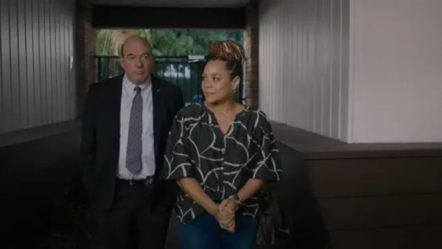 Velvet by Graham & Spencer Betty Printed Silk Cotton Voile Top worn by Samira Parker (Courtney Taylor) as seen in Ballard (S01E09)