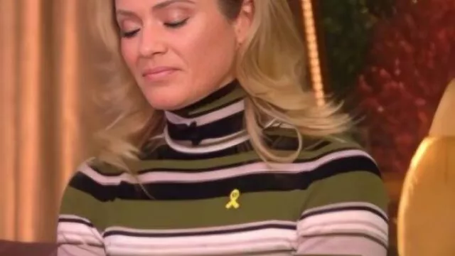 The View 2025 Striped Turtleneck Knit Top worn by (Sara Haines) as seen in The View