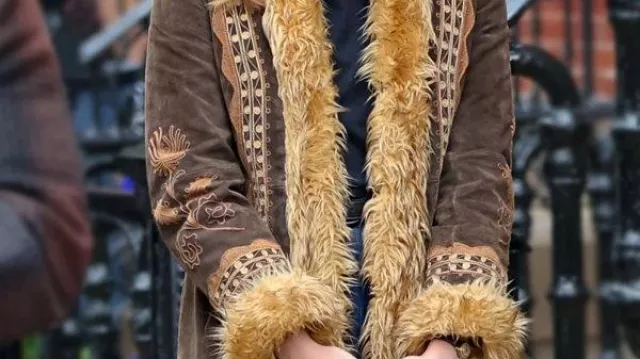 Suede Fur Jacket worn by Sylvie Russo (Elle Fanning) in A Complete Unknown