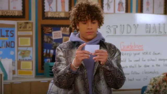 Zara Snake Skin Zip Jacket worn by Lucas (Nathaniel Buescher) as seen in Electric Bloom (S01E07)