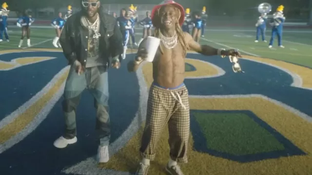 Gucci x Dover Street Market Blue & Yellow Check Pants worn by Lil Wayne in 2 Chainz - Money Maker ft. Lil Wayne