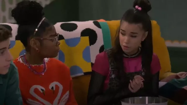 Miss Selfridge Blanket Stitch Swan Heart Sweater in Red worn by Winter (Taylor Cora) as seen in Wizards Beyond Waverly Place (S02E04)