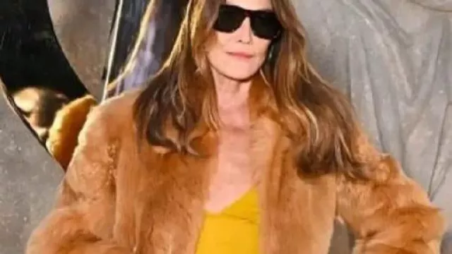 PFW Photocall 2025 Fur Coat worn by Carla Bruni in Carla Bruni on the red carpet for the Premiere of Le Grand Bain in Cannes