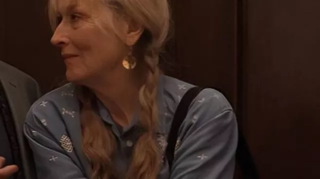 Only Murders in the Building S05 Meryl Streep Blue Embroidered Shirt worn by (Meryl Streep) in Only Murders in the Building (S05)