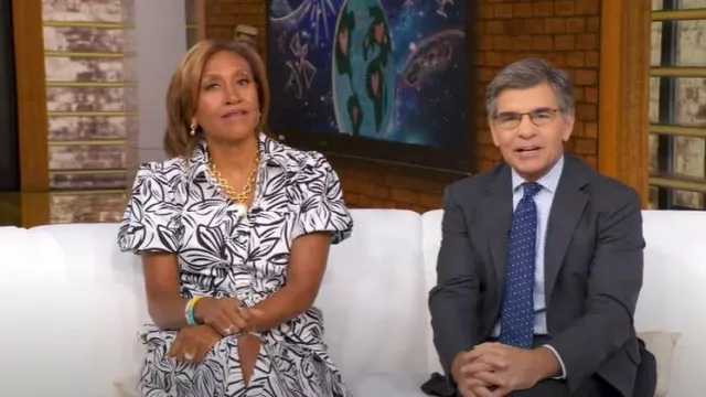 Vestido camisero de manga abullonada Toccin X RTR usado por Robin Roberts como se ve en Good Morning America el 1 de octubre de 2025