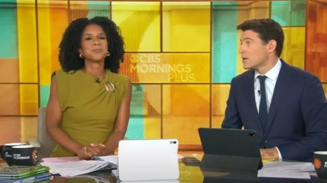 Vestido midi de Zara con apliques dorados usado por Adriana Díaz como se ve en CBS Mornings el 1 de octubre de 2025