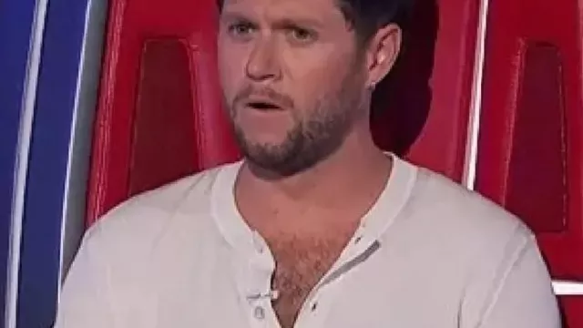 The Voice Niall Horan White Ribbed Henley T-Shirt of Niall Horan in The Voice