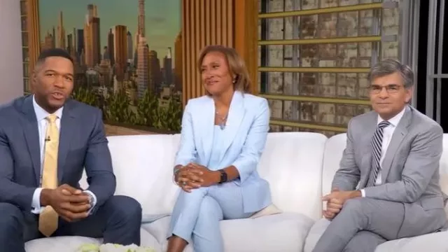Elie Tahari Mélange Blazer usado por Robin Roberts como se ve en Good Morning America el 2 de octubre de 2025