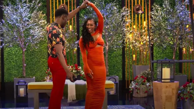 Fashion Nova Kristal Maxi Dress - Orange worn by Kalybriah Haskin as seen  in Love Is Blind (S09E04) | Spotern