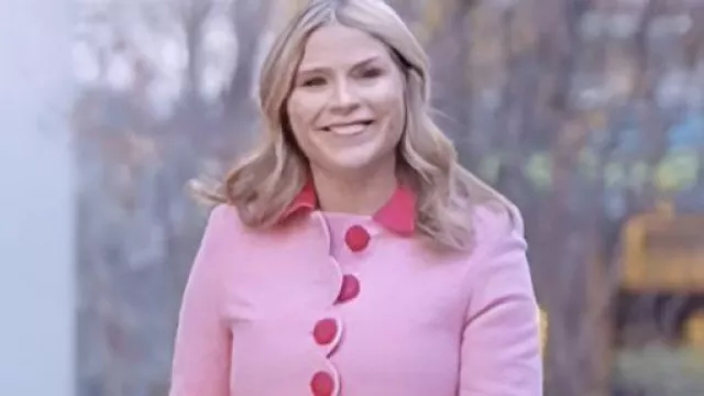 The Today Show 2025 Pink Scallop Coat worn by Jenna Bush Hager in Jenna Bush Hager’s Kids React to Her New Modern Bob Haircut