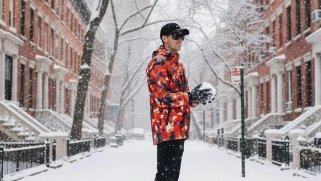 Nike Shield - Coupe-vent Ghost Flash de Neal Huybens (Judge Neal) à New York lors de fortes chutes de neige