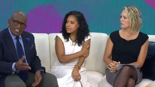 DKNY Faux Leather Trim Mini Skirt worn by Dylan Dreyer as seen in Today on October 7, 2025