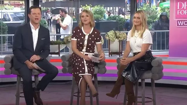 Gap Vegan Leather Midi Skirt worn by Jasmine Snow as seen in Today with Jenna & Friends on October 8, 2025