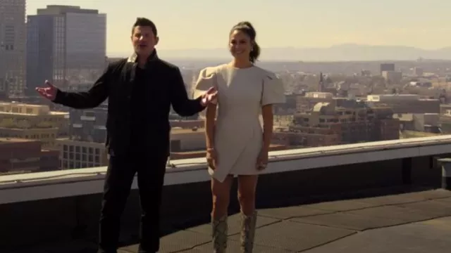 Israella Kobla Togu Asymmetric Hem Minidress In Beige worn by Vanessa Lachey as seen in Love Is Blind (S09E07)