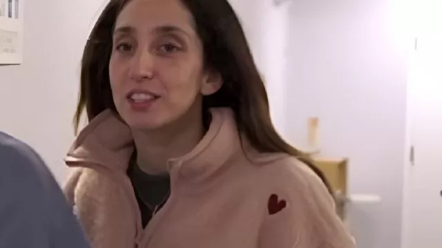 Stacey And Joe S02 Heart Embroidered Pink Jumper worn by Self (Stacey Solomon) as seen in Stacey & Joe (S02E03)