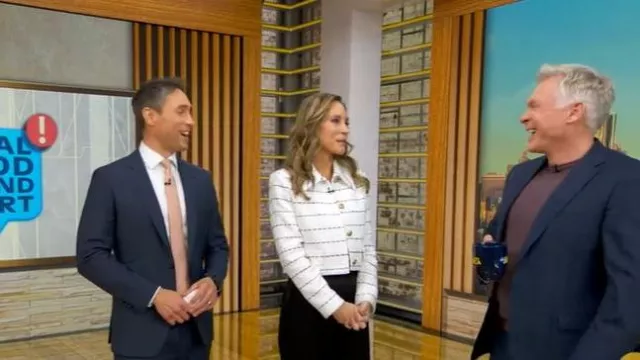 Veste carrée Alice + Olivia Denyson portée par Rhiannon Ally telle que vue dans Good Morning America le 16 octobre 2025