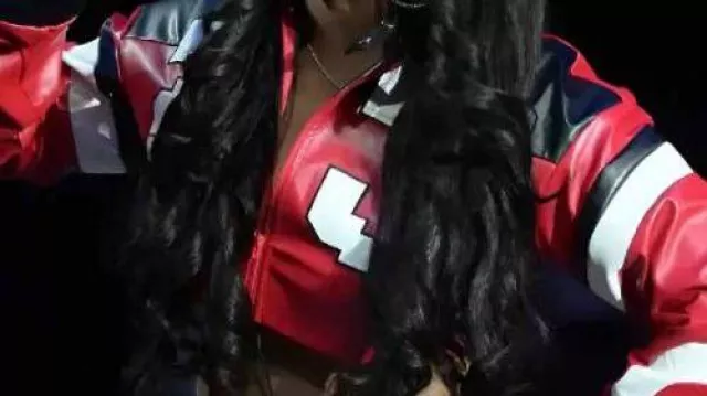 Chaqueta de cuero corta usada por Bankroll Ni en Indiana Fever v Atlanta Dream