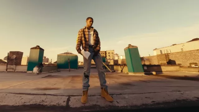 Chrome Hearts Black Orange Check & Yellow Floral Cross Overshirt worn by A Boogie wit da Hoodie in A Boogie Wit da Hoodie - Did Me Wrong (Directed by Kai Cenat) [Official Music Video]