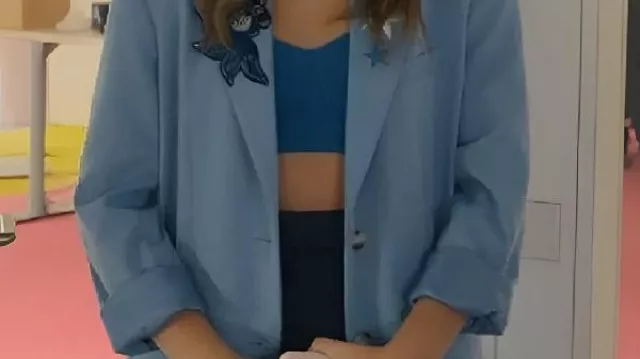 Floral Patches Blue Blazer worn by Noah Morán (Nicole Wallace) in Our Fault