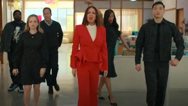 Asos Smart Boucle Wide Pants in Black Glitter worn by Nicholas (Joel Kim Booster) as seen in Loot (S03E03)