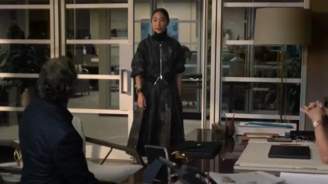 Lafayette 148 New York Painstroke Jacquard Skirt worn by Stella Bak (Greta Lee) as seen in The Morning Show (S04E06)