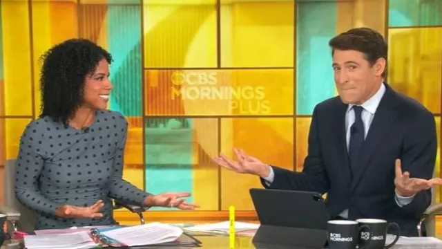 Robe crayon drapée à pois Arias New York portée par Adriana Diaz telle que vue dans CBS Mornings le 22 octobre 2025