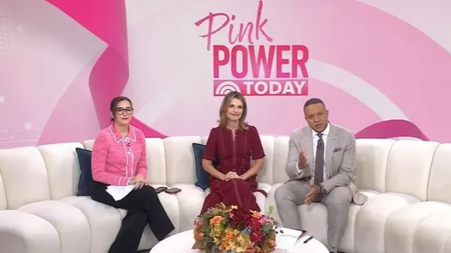 Vestido midi + cinturón Me + Em usado por Savannah Guthrie en Today el 22 de octubre de 2025