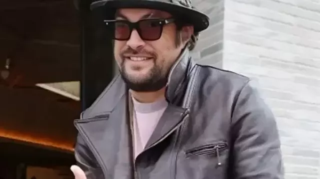 Jason Momoa Masterclass 2025 Leather Jacket in Jason Momoa Crashes Newlyweds' Wedding Photo Shoot