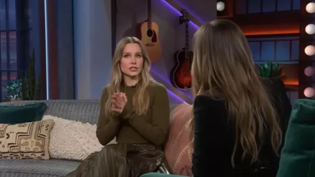 Simkhai Abilene Mixed-Media Midi-Dress worn by Kristen Bell as seen in The Kelly Clarkson Show on October 23, 2025