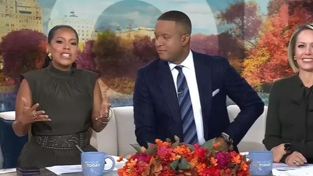 Ramy Brook Kimberly Bordado Plisado Midi-Dress usado por Sheinelle Jones como se ve en Today el 23 de octubre de 2025