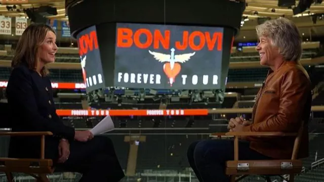 Chaqueta de motociclista de cuero de Banana Republic usada por Jon Bon Jovi como se ve en Today el 23 de octubre de 2025
