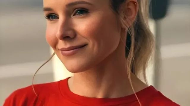 Kristen Bell Nobody Wants This S2 Red Graphic T-Shirt worn by Joanne (Kristen Bell) as seen in Nobody Wants This (S02E01)