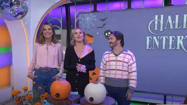 Harry Lambert Check Jacquard Knit Polo Shirt worn by Jove Meyer as seen in Today with Jenna & Friends on October 24, 2025
