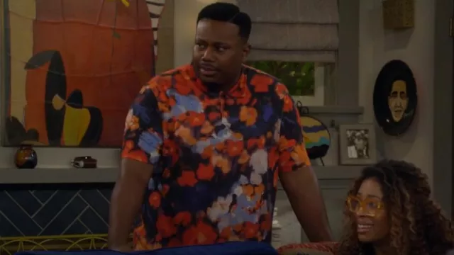 Moschino Multicolor Allover Flowers Shirt worn by Marty Butler (Marcel Spears) as seen in The Neighborhood (S08E03)